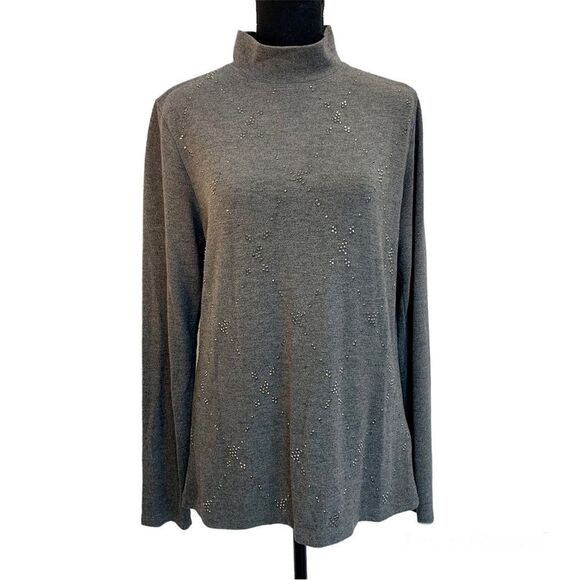 GRAY embellished long sleeve turtleneck Sz L - Picture 1 of 9
